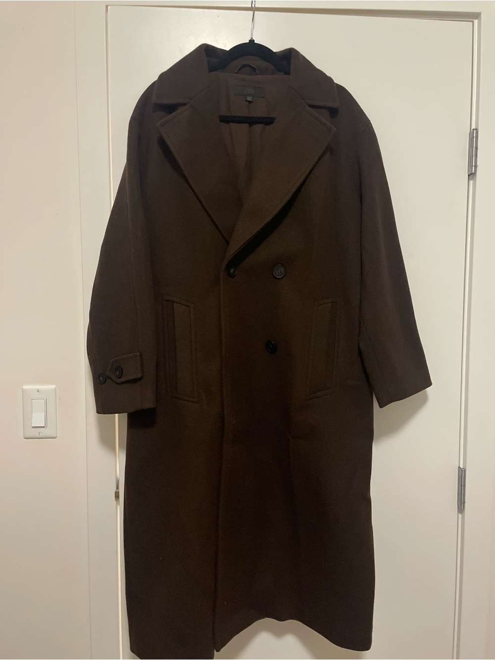 Zara Dark Brown Double-Breasted *VERY* Oversized Relaxed Pea Coat